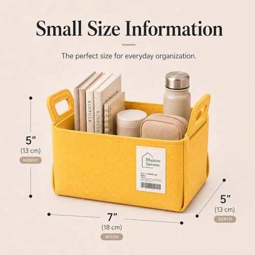 Felt Storage Bin - Foldable Fabric Storage Basket with Handles, Multi-Purpose Storage Organizer for Shelves, Closet, Toys, Clothes, Blankets, Bedroom, Living Room & Nursery, YELLOW, Small - color: YELLOW, size: S