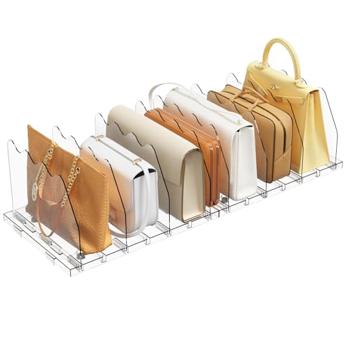 SPACEKEEPER Adjustable Shelf Divider for Closet, Clear Purse Organizers for Closet Acrylic Handbag Separators Storage Organizer Bookshelf Separator Dividers in Bedroom, Office - color: Clear