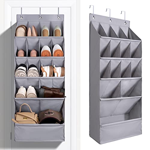 FENTEC 1 Pack Over-the-Door-Shoe-Organizers,Hanging Organizers with Large Pocket Shoe Holder Hanging Shoe Rack for Closet Shoe Organizer for Wall, Over Door Organizer with 15 Pockets Gray - color: GREY-(18+ Pairs), size: 1 Pack