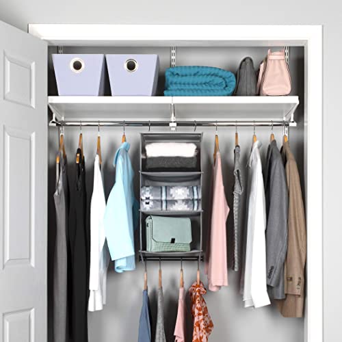 HOLDN’ STORAGE Hanging Closet Organizer with Garment Rod – Heavy Duty 3-Shelf Hanging Shelves for Clothes, Sweaters & Shoes, Reinforced 600D Fabric Storage Unit with Built-in Clothing Rod, Grey - size: 3 Shelves