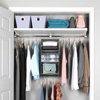 HOLDN’ STORAGE Hanging Closet Organizer with Garment Rod – Heavy Duty 3-Shelf Hanging Shelves for Clothes, Sweaters & Shoes, Reinforced 600D Fabric Storage Unit with Built-in Clothing Rod, Grey - size: 3 Shelves