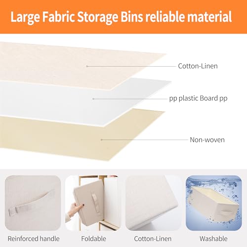 Linen Folding Storage Bins, 3 Pack Large Storage Baskets, Washable, Clothing Storage Bins with Handle, Closet Organizer for Storage Sweater,Sheets (Beige, 16"x9½"x6¾") - color: Beige, size: 16"x9½"x6¾"