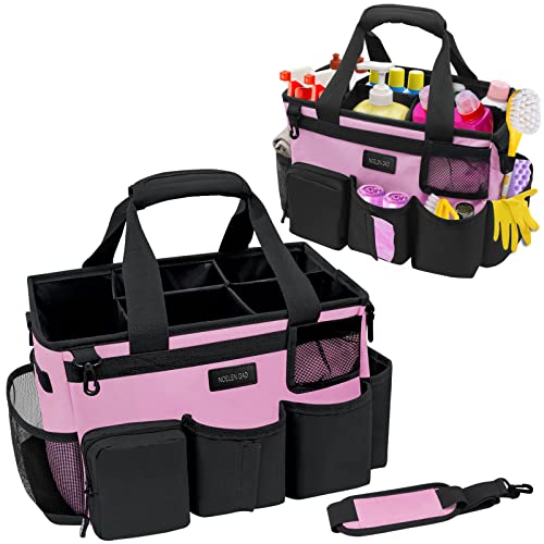 Wearable Cleaning Caddy Bag,Cleaning Supply Tote for Cleaning Supplies, Cleaning Organizer with Adjustable Shoulder and Waist Straps for Cleaners & Housekeepers (Pink, Large) - color: Black-Pink, size: Large