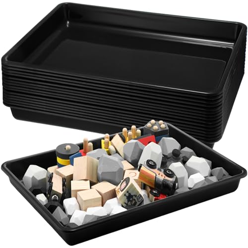 Maitys 15 Pcs Flat Plastic Trays 16.1 x 11.8'' Sensory Storage Tray Paper Stackable Classroom Bins for Office Home Organizer Arts and Crafts Supplies(Black) - color: Black