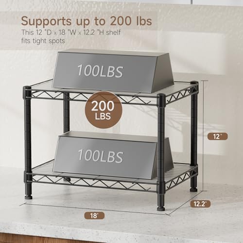 Golpart Small 2 Tier Shelves Storage Wire Shelving Unit Metal Shelf Adjustable Organizers Storage Shelving with Wheels for Bathroom Laundry Room Kitchen Pantry12”D x 18”W x 12.2”H Black - color: Black, size: 2 shelves (12 "D X 18 "W X 12.2 "H)