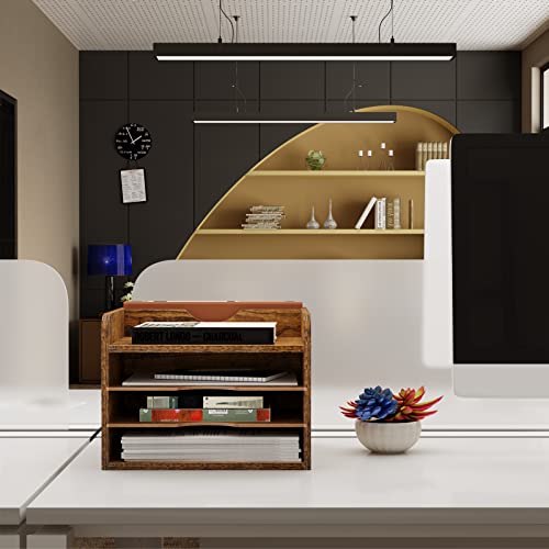 Snughome Vintage Wood File Organizer Desktop, 13.4’’ Document Letter Mail Tray Sorter with 3 Adjustable Shelves, Wooden Desktop Paper File Sorter Holder (Rustic Brown, 13.78’’L x 11.81’’W x 11.02’’H) - size: 13.78’’L x 11.81’’W x 11.02’’H