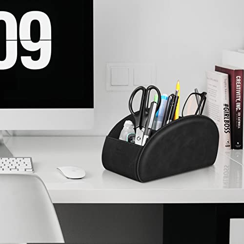 Large Remote Control Holder with 5 Compartments, KENOBEE Anti-slip Desktop Caddy Storage Organizer for Phone, Remote Controllers, Office Supplies, Makeup Brush, Media Accessories, Black - color: Black, size: Large