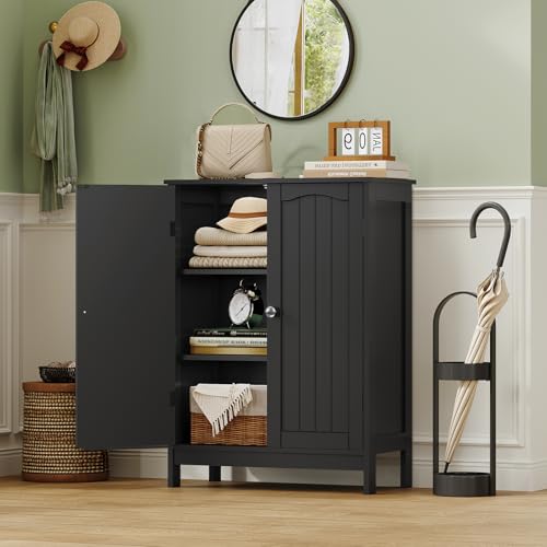 Iwell Bathroom Cabinet, Bathroom Storage Cabinet with 2 Doors & 3 Shelves, 3 Heights Available, for Living Room, Entryway, Kitchen, Home Office, Black - color: Black