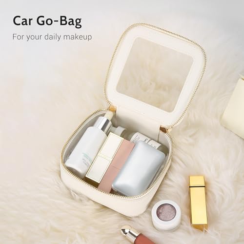 Aveniee Clear Makeup Bag Set (2-Piece Mini & Midi) - Travel Toiletry Organizer for Women, Waterproof Cosmetic Pouch & Car Accessory for Travel Size Toiletries, White - color: Off-White, style: Compact Duo