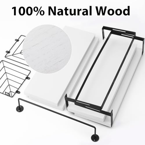 Fixwal Wall Mounted Bathroom Shelves Over Toilet, Rustic Wood Floating Shelves with Metal Frame and Towel Bar for Bathroom, Kitchen, Bedroom, Living Room (White) - color: 4-white