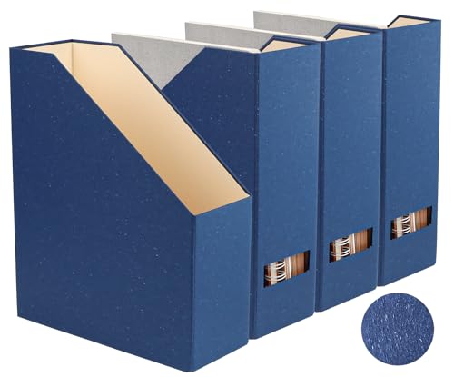 Magazine Holder - File Holder and Desk Organizer, Paperboard Book Organizer and Storage Box for Documents, Magazine Holder Rack for Classroom, Home, and Office (Classic Blue, 4-Pack) - color: Classic Blue, 4-Pack