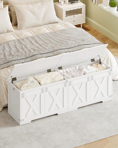 Hzuaneri 59" Storage Chest, Large Storage Trunk with 2 Hinges, Farmhouse Wooden Box Bench, Lift-Top Organizer Chest, Entryway Trunk for Bedroom, Living Room, White SB15003X - color: White, size: 15.7"D x 59"W x 19.1"H