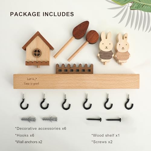 Key Holder with Shelf for Wall, Key Organizer Wall Mount with Hooks, Rustic Wooden Home Decoration for Entryway, Living Room, Bedroom, Cute Key Holder with Shelf.