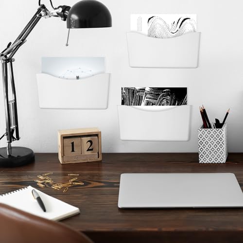 Colarr 6 Pack Expandable Pocket Wall File Holder Plastic Hanging Wall Organizer Space Saving Wallmount File Holder for Office Mail Letter Magazine(White) - color: White