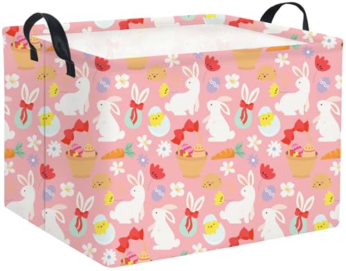 HIYAGON Rectangular Easter Basket Baby Girl Basket Fabric Storage Bin Organizer Box Room Decor(Bowknot Bunny) - color: Bowknot Bunny