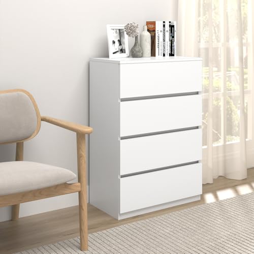 4 Drawer Dresser for Bedroom Closet, Tall Wood Chest of Drawers, Modern White Nightstand for Clothes, Small Dressers with Smooth Drawers, Space-Saving Storage - color: White, size: 13.4"D x 23.6"W x 34.5"H (4 Drawers)