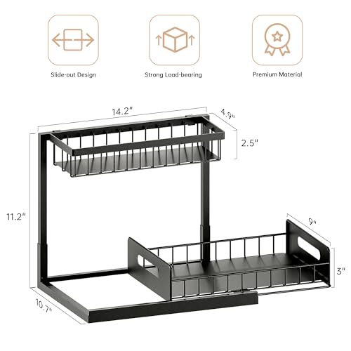 VUSIGN Under Kitchen Sink Organizer 2 Tier, Pull Out Under Sink Organizers and Storage, Bathroom Cabinet Kitchen Organization Storage Shelf, 1 Pack Black - color: Black, size: 1 Pack