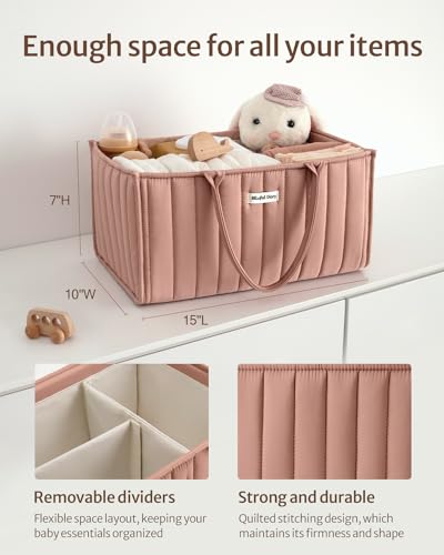 Blissful Diary Baby Diaper Caddy Organizer, Stylish Storage Basket for Newborn Essentials and Diaper Station, Gift for Baby Shower and Registry Must-Have, Blush Pink - color: Blush Pink