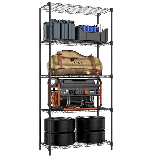 M MZG 1250 lbs 5 Tier Shelf Metal Storage Shelves Shelving Wire Rack Heavy Duty Closet Organizers for Garage Kitchen Bathroom Laundry Black 15.7" D x 33.5" W x 68.5" H - color: Black, size: 5 tier, 15.7" D x 33.5" W x 68.5" H