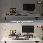 FITUEYES Dual Monitor Stand – 3 Shelf Computer Monitor Riser, Wood Desktop Stand with Adjustable Length and Angle, Desk Accessories, Office Supplies Medium Black,DT108001WB - color: Black