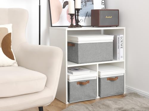 StorageWorks Storage Bins with Lids, Decorative Storage Boxes with Lid and PU Handles, Foldable Storage Baskets for Closet, Shelves, Stackable, Gray and White, Jumbo, 3-Pack - color: Gray and White, size: Jumbo