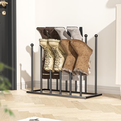 pickpiff Free Standing Shoe Racks - 19.5 Inch Black Metal Boot Rack Organizer Tall Boots for Dorm Room, Closet, Entryway, Bedroom, Patio Outdoor, Hallway, Black, Shoe Storage Fit for 6 Pairs - color: Black, size: High Poles - Medium for 6 Pairs