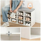 HOOBRO Shoe Storage Bench with Cushion, 39.4" L Entryway Bench with 12 Cubbies, Entryway Hall Tree with Storage, Cubby Shoe Rack Bench with Coat Rack for Hallway, Holds up to 330 lb, White WT112HX01 - color: White + Gray