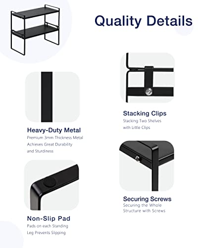 Nxconsu 2Pack Cabinet Shelves Stackable Shelf Organizer Rack Riser for Kitchen Cabinet Pantry Cupboard Counter Countertop Home Organization Storage Space Saver Heavy Duty Metal Nonslip Black - color: Black, size: 16.1’’W × 8.3’’D × 7.3’’H