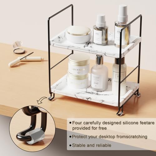 Kitchen Organizer,Small Spice Rack,Bathroom Organizer, Countertop Makeup Shelf Cosmetics Storage Display Rack Vanity Shelf,PP Imitation Marble Design,Tool-Less Install.(Black,2-Tier) - color: Imitation Marble,black
