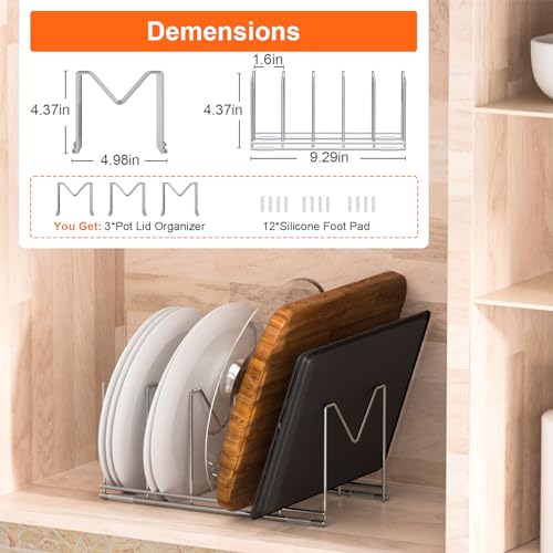 HzTinT 3 Pack Pot Lid Organizer for Cabinet, Stainless Steel Pot Lid Rack with Anti-slip Pad, Lid Holder for Pans Pots, Bakeware, Plates, Cookie Sheets, Trays, Dish, Cutting Boards, Silver - color: Silver