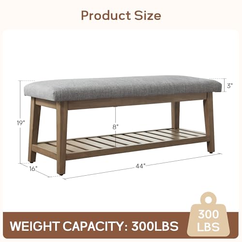 Zihanhome Entryway Bench, Chenille Upholstered Shoe Benches for Bedroom, Ottoman Benches with Solid Wood Shelf, Storage Bench for Hallway, Living Room(Grey) - color: Grey