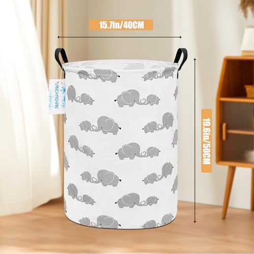 LANGYASHAN Storage Bin, Canvas Fabric Collapsible Organizer Basket for Laundry Hamper,Toy Bins,Gift Baskets, Bedroom, Clothes,Baby Nursery (Full Love Elephant) - color: Full Love Elephant