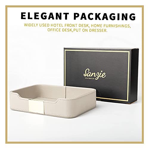 SANZIE Luxury Leather Tray Desktop Storage Catchall Organizer Decorative Tray for Entryway Table to Hold Jewelry Watch Keys Phone Wallet (Metal Gilded, Grey) - color: Grey (Gold)