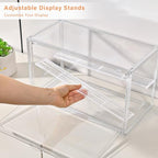 Freebat Clear Acrylic Display Case for Collectibles - 3-Tier Adjustable Figure Display with Magnetic Door & Removable Shelves,Stackable Dispaly box for Figures - 2 Pack - size: 2pack