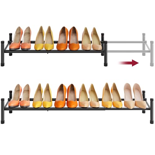 Tajsoon Expandable Shoe Rack for Closet 1 Tier, 28“-41“Adjustable & Stackable Shoe Shelf Storage, Metal Shoe Rack Organizer for Front Door Entrance, Closet, Garage, Entryway, Black - color: Black, size: 1 Tier