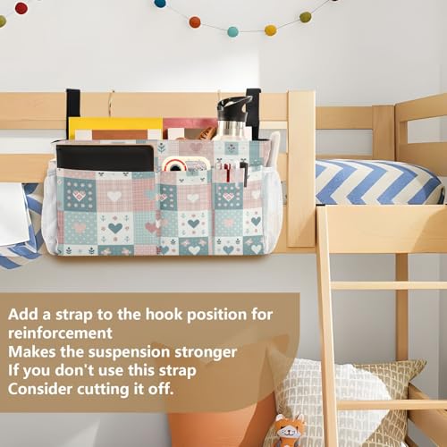 Bedside Caddy Hanging Storage Bag Simple Checkered Hearts Bedside Organizer Caddy for Bunk, Dorm Room, Hospital Beds - Place Magazines / Remotes / Keys