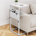Vagusicc C Shaped End Table, 33" Tall Side Table for Couch, Adjustable Height Small Couch Side Table for Small Spaces, C Table End Table Slide Under Sofa Table TV Tray for Living Room Bedroom, White - color: White
