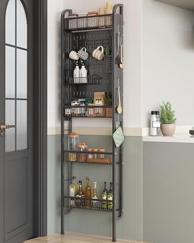 UMDONX Behind The Door Bathroom Shelf Narrow 4-Tier, Metal Storage Rack, Space-Saving Slim Storage Shelf Narrow Shelving Unit for Bathroom and Kitchen Black - color: Black With Cutlery Holder, size: Width 17.5in
