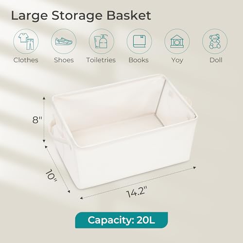 Storage Basket Bins with Metal Frame, Large Collapsible Fabric Storage Baskets for Organizing Shelf, Basket Organizer W/Handles for Blankets, Towels, Laundry, Shelves, 15-Pack, Beige - color: Beige, size: 15 PACK
