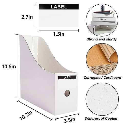 Limitliho 24 Pack White Cardboard Magazine File Holder for Desk, Shelves, Office or Home, Vertical Book Bins for Classroom and Library Use, 10.6'' H×10.2'' L ×3.5''W Folder Organizer Box - color: White