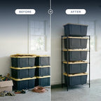 MonsterRAX 5-Tier Side-Load Heavy Duty Garage Slide Bin Storage Rack for 27-Gallon Totes. Industrial metal organization, 250lb capacity, NSF Certified. (Bins not included) (Black) (Black) - color: Black