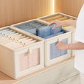 Drawer Organizer Box, Foldable Storage Bin with Clear Window, Clothing Storage for Bedroom Closet Socks and underwear Dividers, White