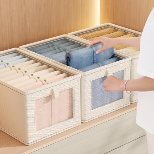Drawer Organizer Box, Foldable Storage Bin with Clear Window, Clothing Storage for Bedroom Closet Socks and underwear Dividers, White