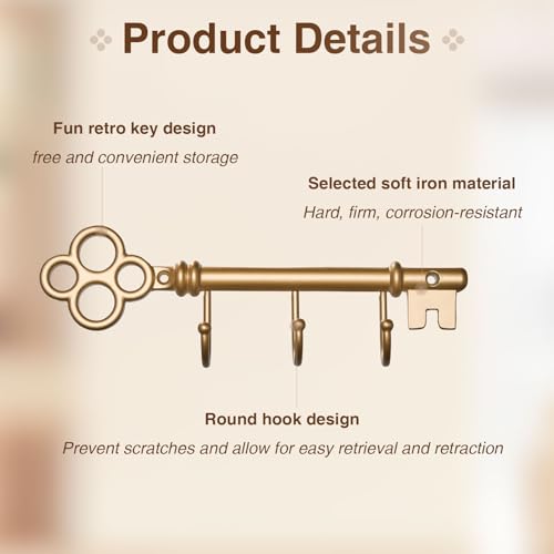 Classic Wall Mounted Key Holder Hook Rack, Vintage Key Rack for Entryway (Gold) - color: Gold