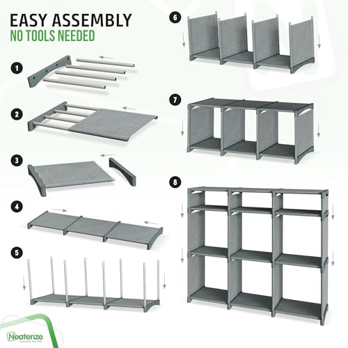 Cube Storage Organizer with Storage Bins Included - The Perfect Closet Organizers and Storage Solution. Includes 9 Storage Cubes, Great For Toy Storage, Closet Storage, Clothes Storage (Grey) - color: Grey, size: 9 Storage Cubes