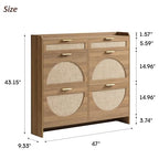 Rattan Shoe Storage Cabinet with 4 Flip Drawers & 2 Drawers, Freestanding Organizer for Front Door Entrance, Hidden Narrow Shoe Rack Cabinet Storage for Entryway, Rustic Oak Rattan - style: 4-Drawers