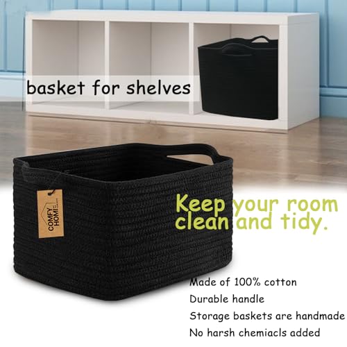 COMFY-HOMI Storage Basket for Shelves, Woven Baskets for Storage, Cotton Rope Basket,Toy Storage Organizer, Storage Cube Bin, Organization and Storage, Towel Baskets for Gift Empty, All Black - color: black, size: 13.5"X11"X9.5"