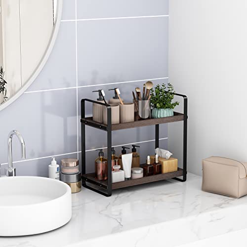 HNRLOY Bathroom Counter Organizer,Bathroom Countertop Organizer,Counter Shelf,Countertop Storage,Organization and Storage,Makeup Shelf,Sink Caddy(Brown 2 Tier) - color: Brown 2 Tier