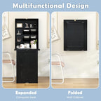 Tangkula Foldable Wall Mounted Desk, Floating Desk with Storage Shelves & Hooks, Space-Saving Fold-Up Murphy Table for Small Spaces, Home Office, Dorm Room - color: Black