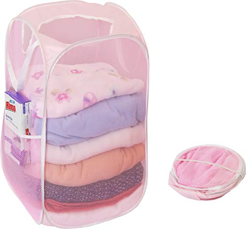Simple Houseware Mesh Pop-Up Laundry Hamper Basket With Side Pocket, Pink - 2 Pack - color: Pink, size: 2 Pack